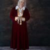 Xmas velvet skirt, white blouse, Xmas paisley jacket with gold satin cuffs and front