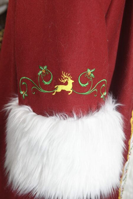 X-Mas Red Wool Melton Robe with Polar Bear Fur and Holly Trim - Image 4