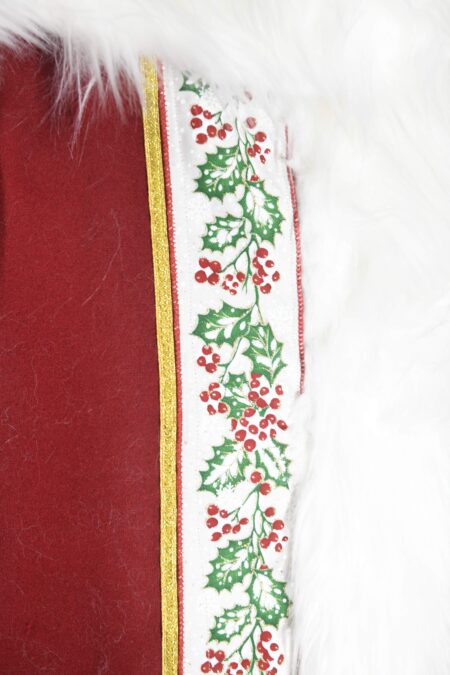 X-Mas Red Wool Melton Robe with Polar Bear Fur and Holly Trim - Image 2