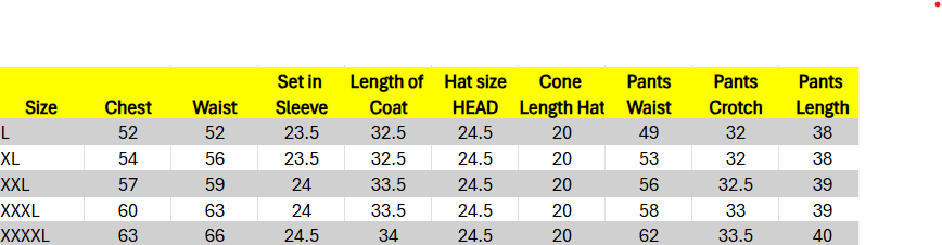 rady to wear sizing chart