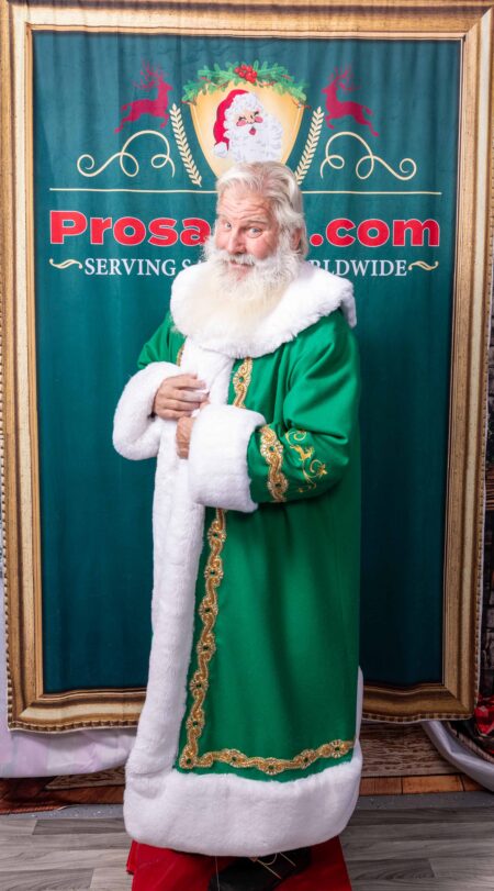 Emerald Green Wool Robe with royal trim and galloping Reindeer in Gold Thread