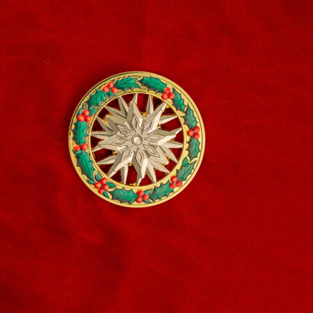 3" Pointed Snowflake and Holly Wreath Brooch